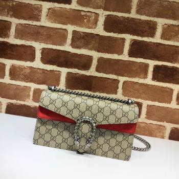 Gucci Dionysus GG Canvas and Suede Small Bag with Strass Beige/Red 2024 499623 (DLH-241104010)