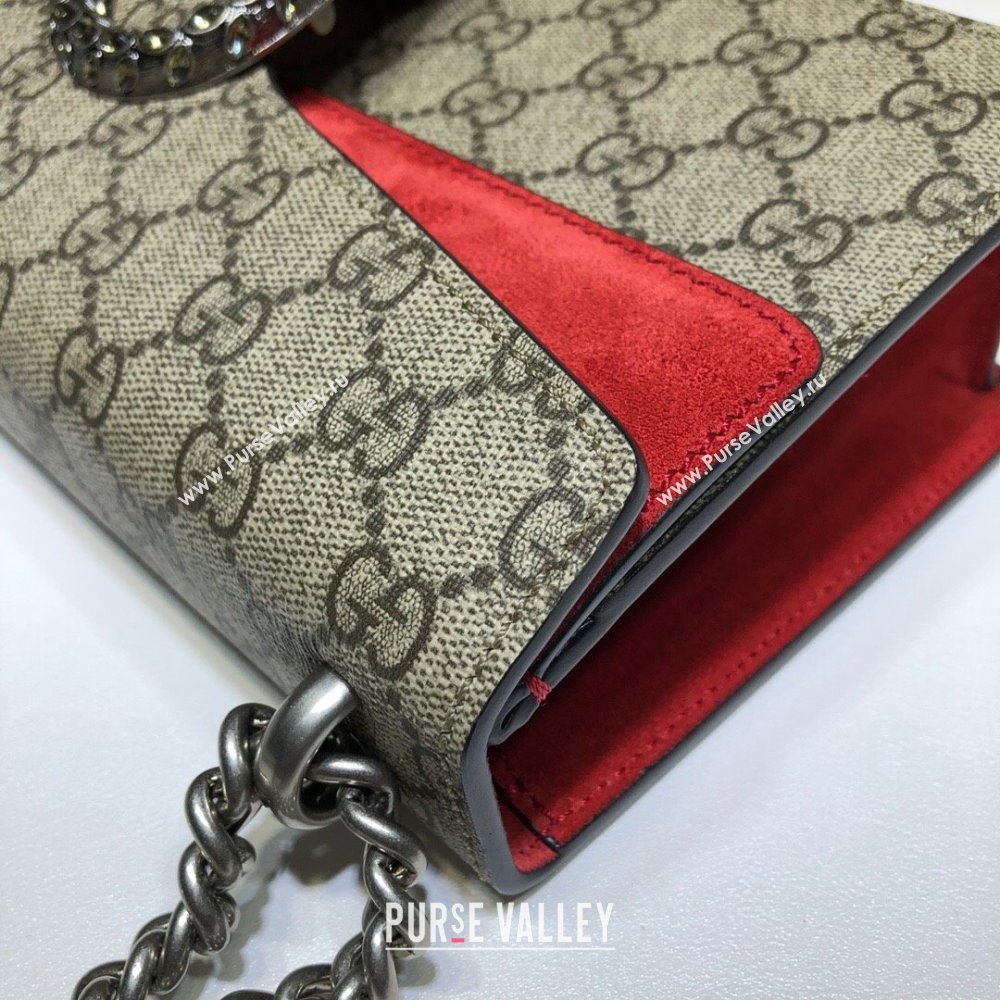 Gucci Dionysus GG Canvas and Suede Small Bag with Strass Beige/Red 2024 499623 (DLH-241104010)