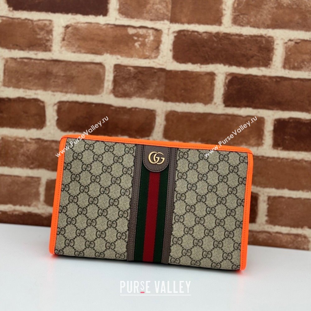 Gucci Ophidia GG Canvas Pouch with Fluorescent Orange Leather Trim 598234 2024 (DLH-240521136)