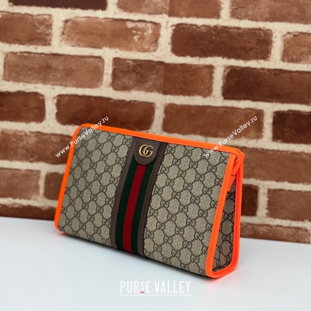 Gucci Ophidia GG Canvas Pouch with Fluorescent Orange Leather Trim 598234 2024 (DLH-240521136)