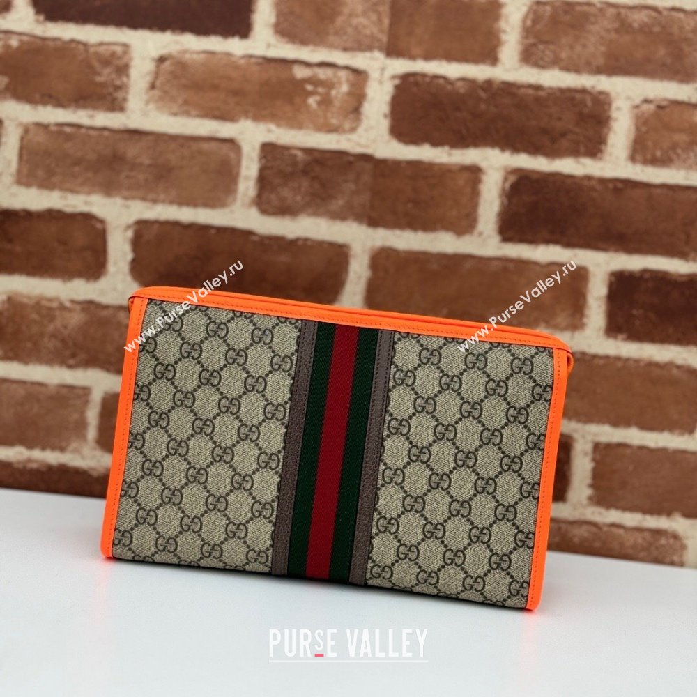 Gucci Ophidia GG Canvas Pouch with Fluorescent Orange Leather Trim 598234 2024 (DLH-240521136)