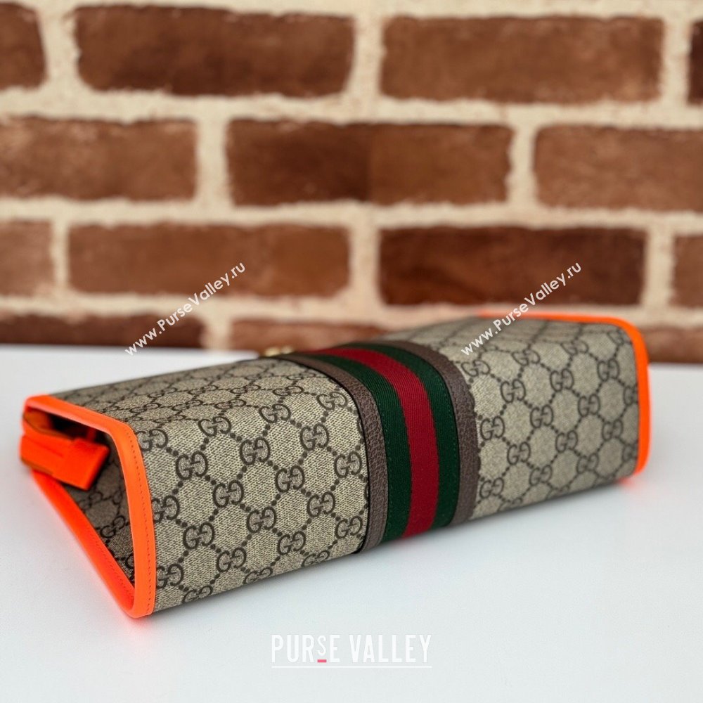 Gucci Ophidia GG Canvas Pouch with Fluorescent Orange Leather Trim 598234 2024 (DLH-240521136)