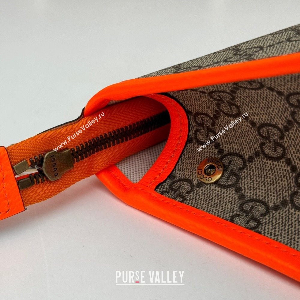 Gucci Ophidia GG Canvas Pouch with Fluorescent Orange Leather Trim 598234 2024 (DLH-240521136)