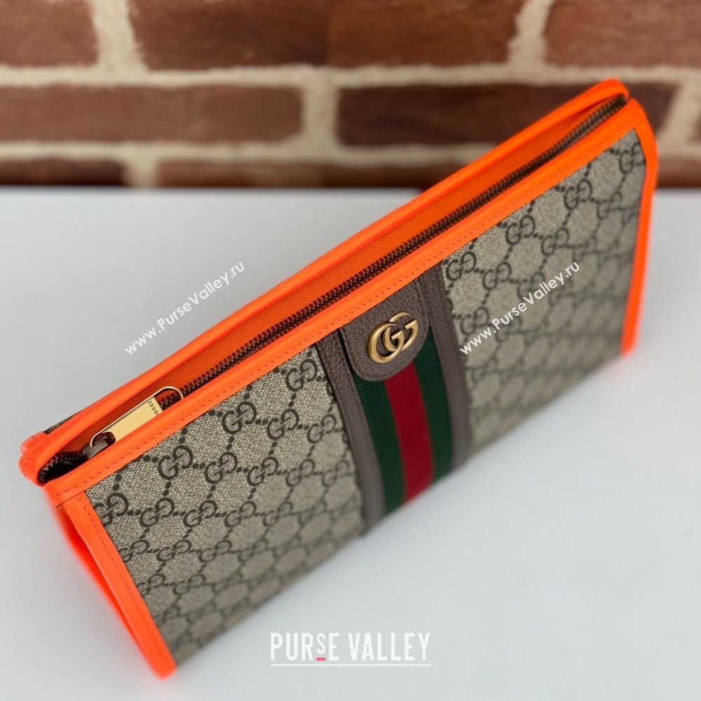 Gucci Ophidia GG Canvas Pouch with Fluorescent Orange Leather Trim 598234 2024 (DLH-240521136)