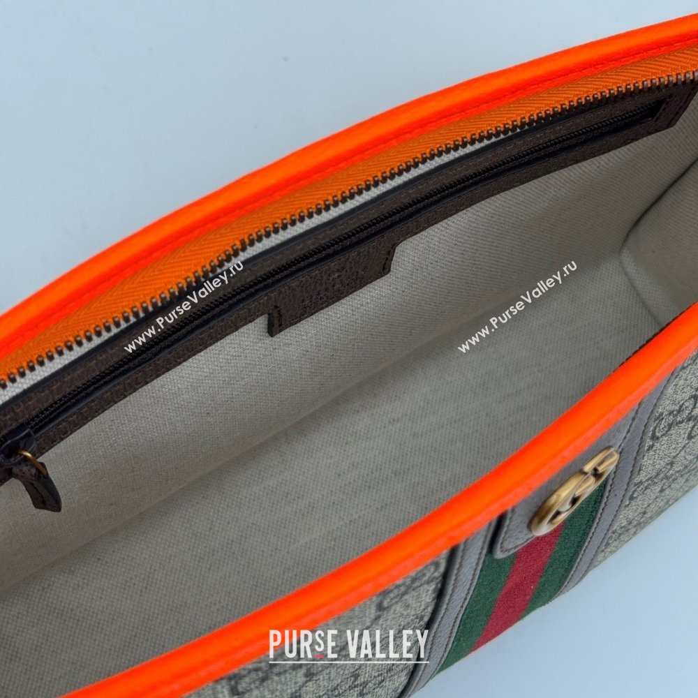 Gucci Ophidia GG Canvas Pouch with Fluorescent Orange Leather Trim 598234 2024 (DLH-240521136)