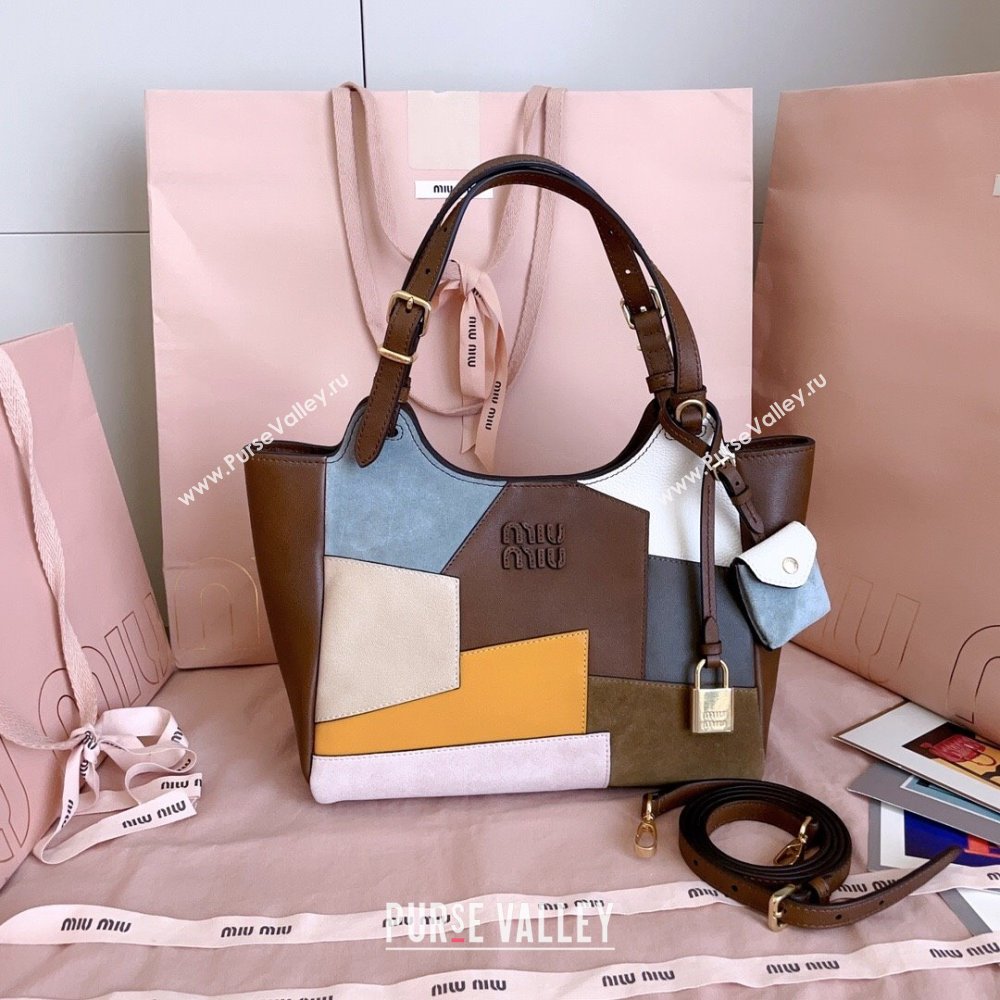 Miu Miu Patchwork Leather handbag Brown 2025 5BA304 (JD-251121058)