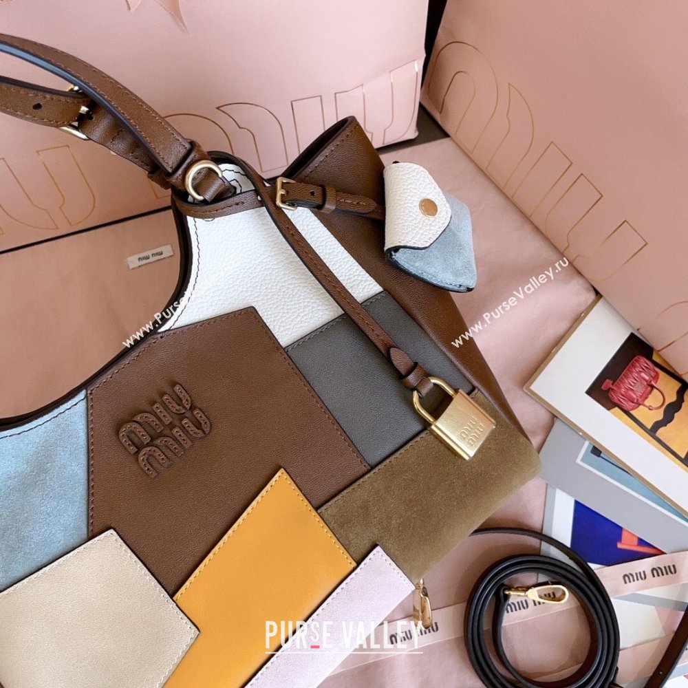 Miu Miu Patchwork Leather handbag Brown 2025 5BA304 (JD-251121058)