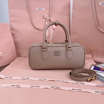 Miu Miu Arcadie Calf Leather top handle bag with Tone-To-Tone Logo Dusty Beige 2024 5BB148 (JD-24103024)