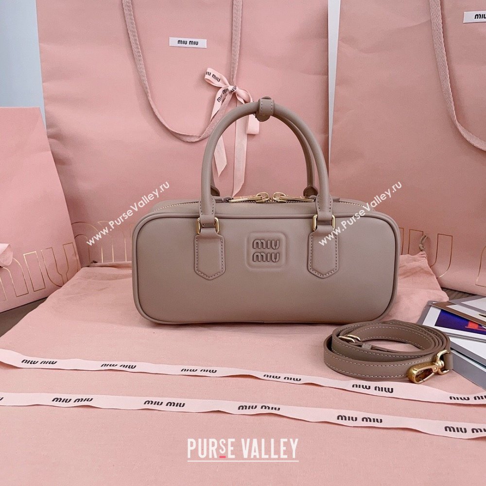 Miu Miu Arcadie Calf Leather top handle bag with Tone-To-Tone Logo Dusty Beige 2024 5BB148 (JD-24103024)