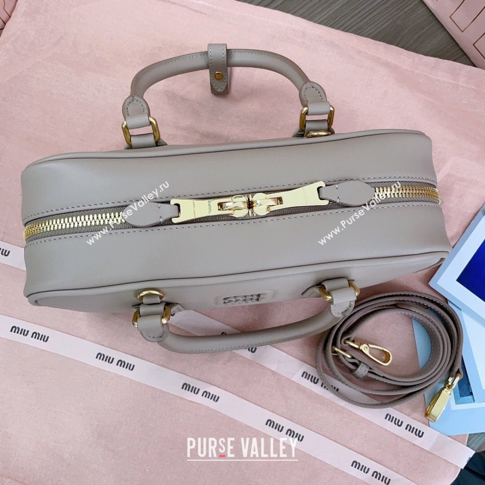 Miu Miu Arcadie Calf Leather top handle bag with Tone-To-Tone Logo Dusty Beige 2024 5BB148 (JD-24103024)