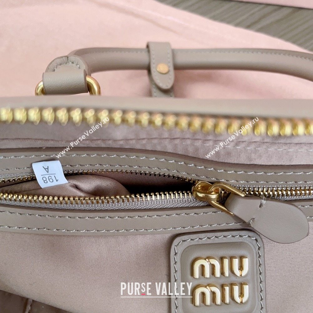 Miu Miu Arcadie Calf Leather top handle bag with Tone-To-Tone Logo Dusty Beige 2024 5BB148 (JD-24103024)