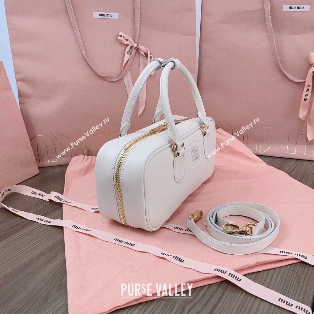 Miu Miu Arcadie Calf Leather top handle bag with Tone-To-Tone Logo White 2024 5BB148 (JD-24103025)