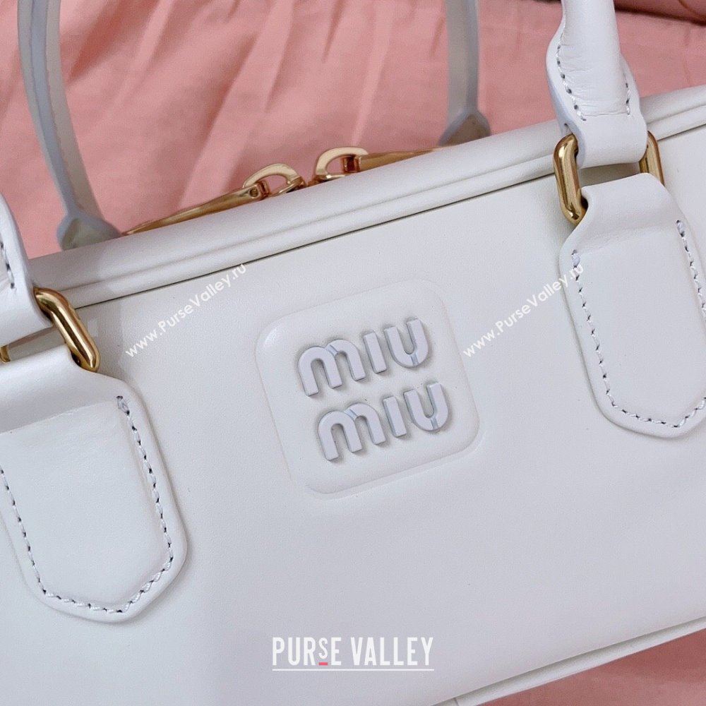 Miu Miu Arcadie Calf Leather top handle bag with Tone-To-Tone Logo White 2024 5BB148 (JD-24103025)