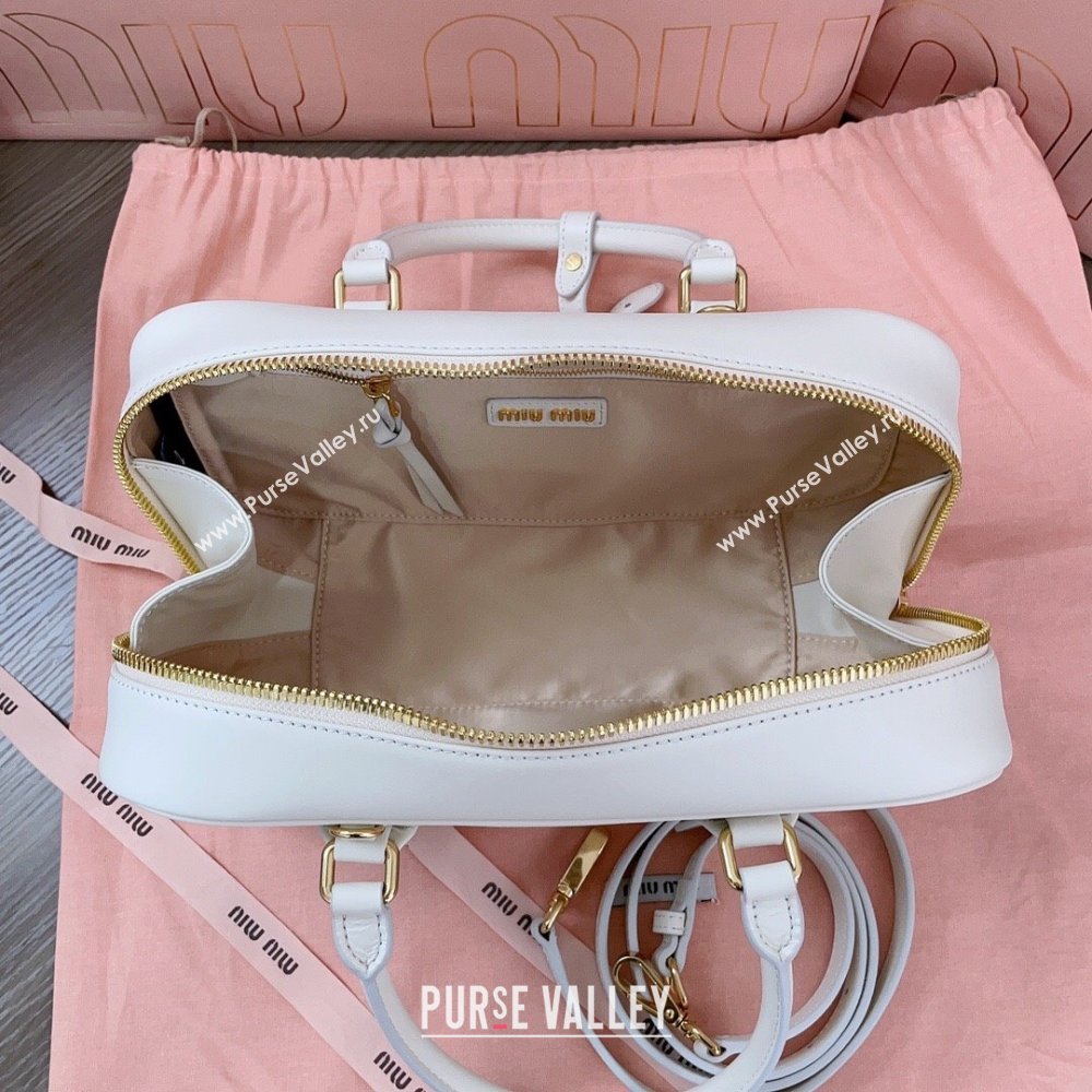 Miu Miu Arcadie Calf Leather top handle bag with Tone-To-Tone Logo White 2024 5BB148 (JD-24103025)