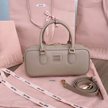 Miu Miu Arcadie Calf Leather top handle bag with Tone-To-Tone Logo Beige Grey 2024 5BB148 (JD-24103026)