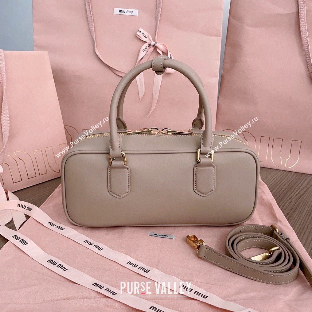 Miu Miu Arcadie Calf Leather top handle bag with Tone-To-Tone Logo Beige Grey 2024 5BB148 (JD-24103026)