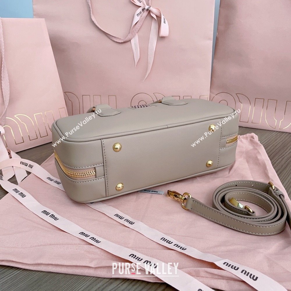 Miu Miu Arcadie Calf Leather top handle bag with Tone-To-Tone Logo Beige Grey 2024 5BB148 (JD-24103026)