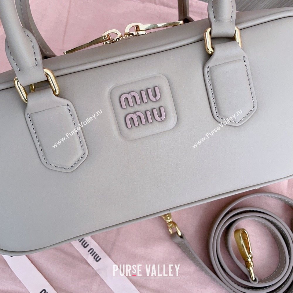 Miu Miu Arcadie Calf Leather top handle bag with Tone-To-Tone Logo Beige Grey 2024 5BB148 (JD-24103026)