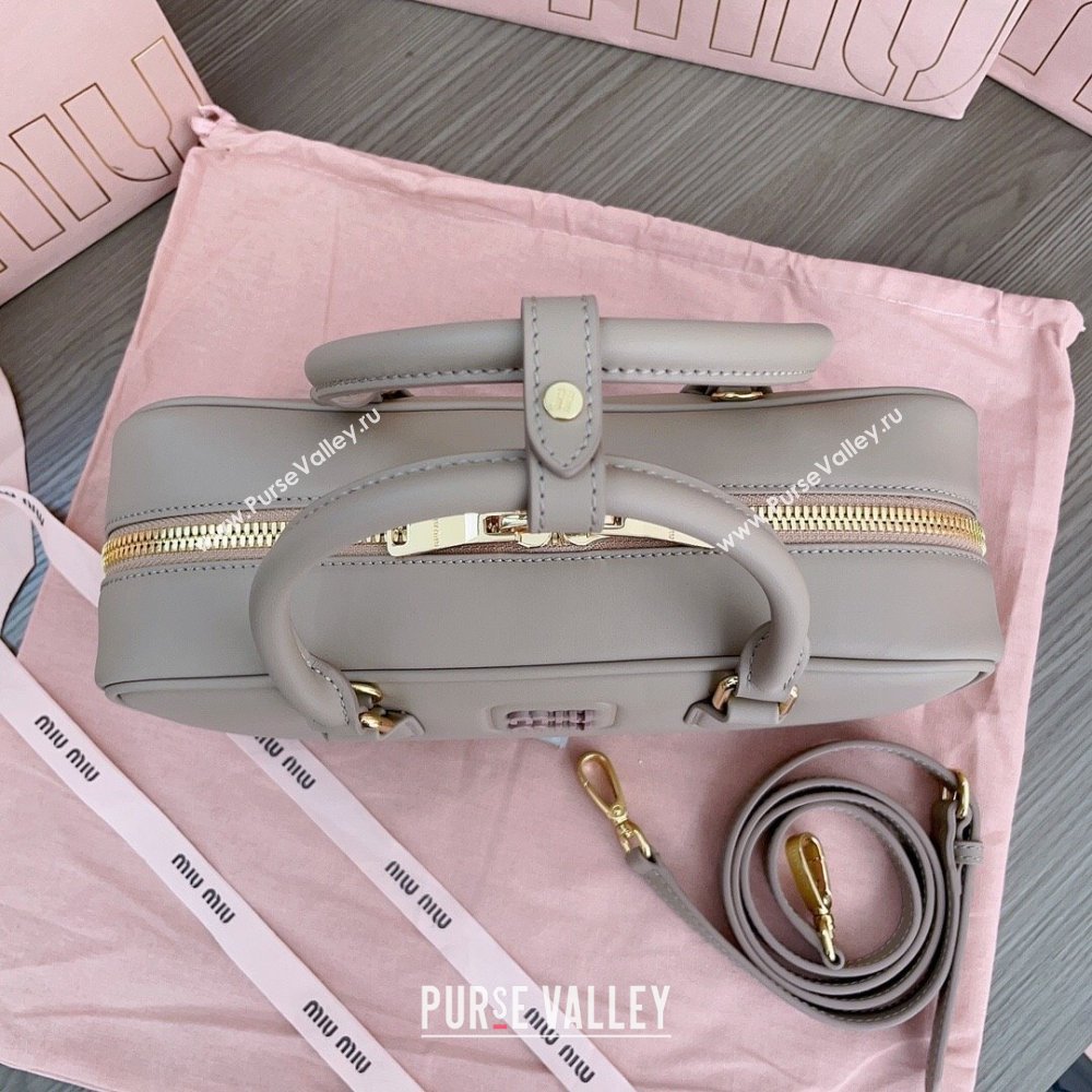 Miu Miu Arcadie Calf Leather top handle bag with Tone-To-Tone Logo Beige Grey 2024 5BB148 (JD-24103026)