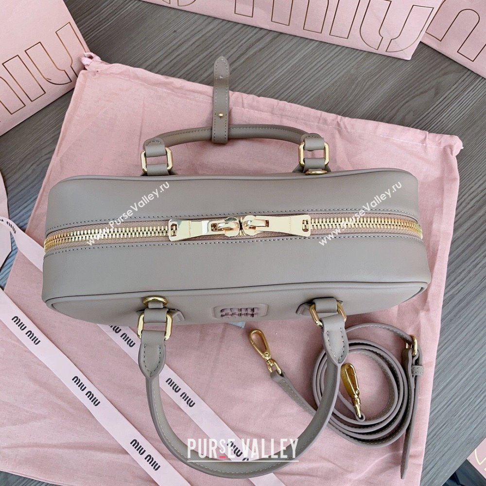 Miu Miu Arcadie Calf Leather top handle bag with Tone-To-Tone Logo Beige Grey 2024 5BB148 (JD-24103026)