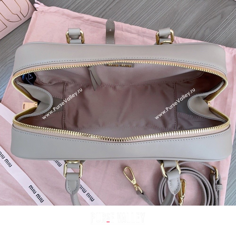 Miu Miu Arcadie Calf Leather top handle bag with Tone-To-Tone Logo Beige Grey 2024 5BB148 (JD-24103026)