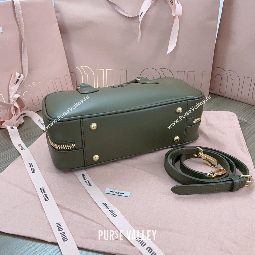 Miu Miu Arcadie Calf Leather top handle bag with Tone-To-Tone Logo Khaki Green 2024 5BB148 (JD-24103027)