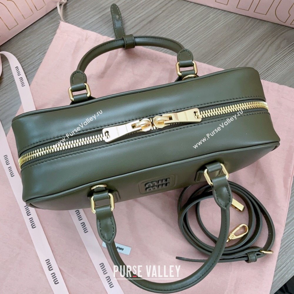 Miu Miu Arcadie Calf Leather top handle bag with Tone-To-Tone Logo Khaki Green 2024 5BB148 (JD-24103027)