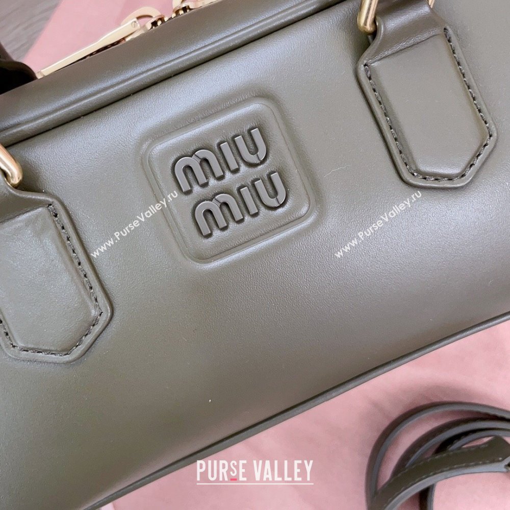 Miu Miu Arcadie Calf Leather top handle bag with Tone-To-Tone Logo Khaki Green 2024 5BB148 (JD-24103027)