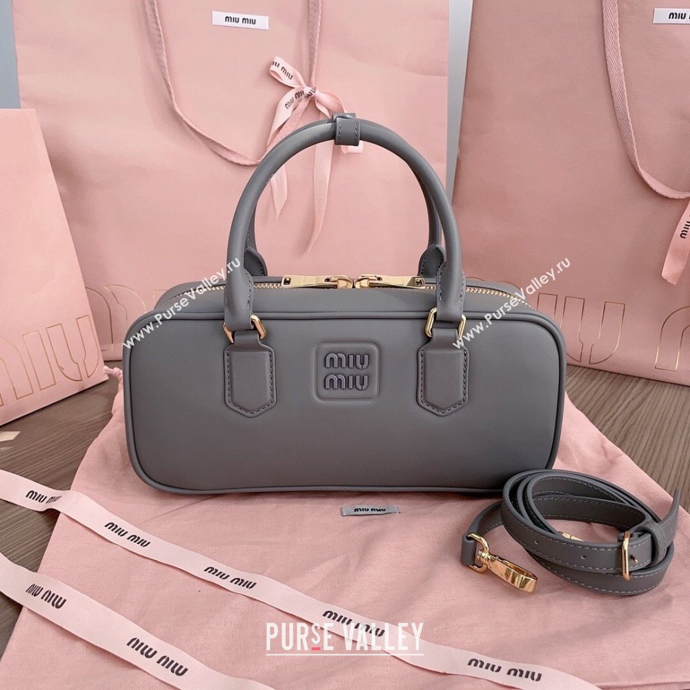 Miu Miu Arcadie Calf Leather top handle bag with Tone-To-Tone Logo Dark Grey 2024 5BB148 (JD-24103028)