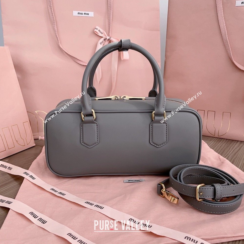 Miu Miu Arcadie Calf Leather top handle bag with Tone-To-Tone Logo Dark Grey 2024 5BB148 (JD-24103028)