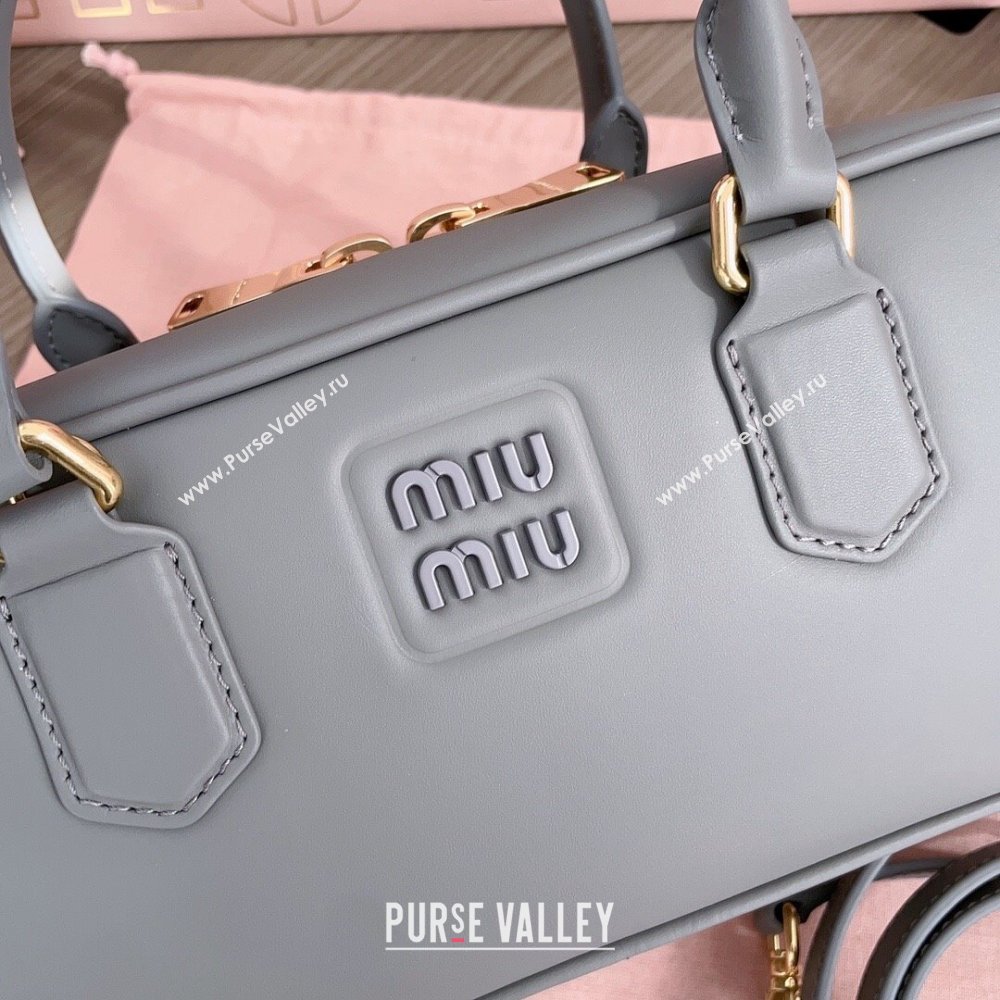 Miu Miu Arcadie Calf Leather top handle bag with Tone-To-Tone Logo Dark Grey 2024 5BB148 (JD-24103028)