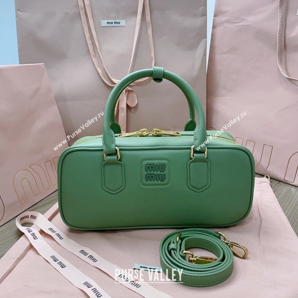 Miu Miu Arcadie Calf Leather top handle bag with Tone-To-Tone Logo Light Green 2024 5BB148 (JD-24103029)