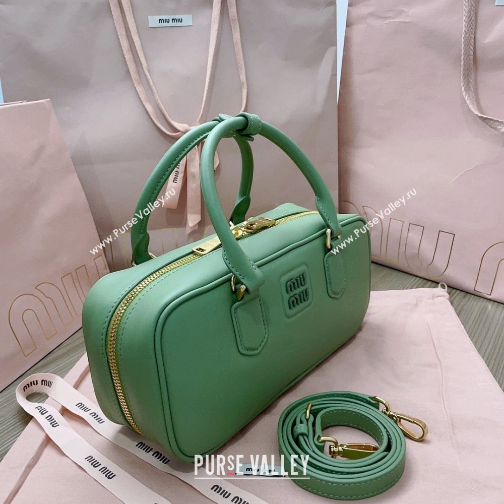 Miu Miu Arcadie Calf Leather top handle bag with Tone-To-Tone Logo Light Green 2024 5BB148 (JD-24103029)