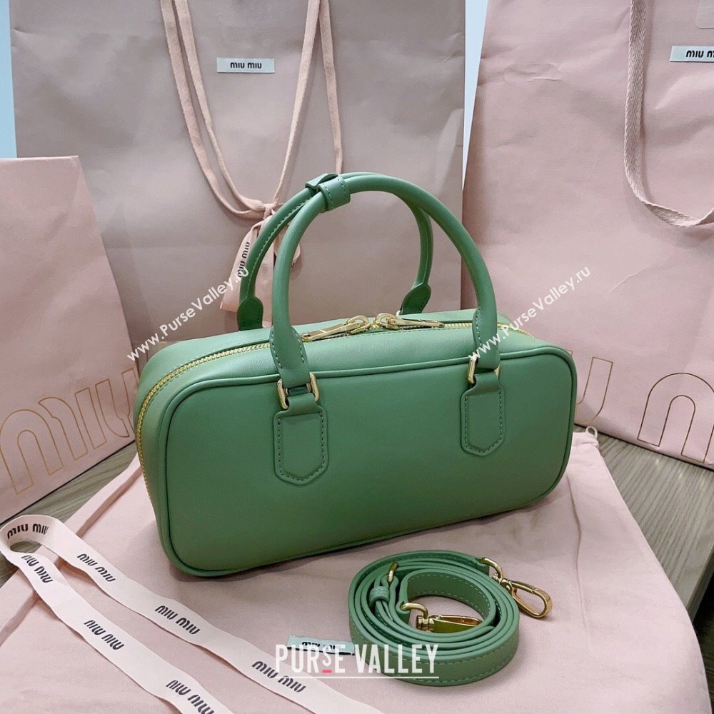 Miu Miu Arcadie Calf Leather top handle bag with Tone-To-Tone Logo Light Green 2024 5BB148 (JD-24103029)