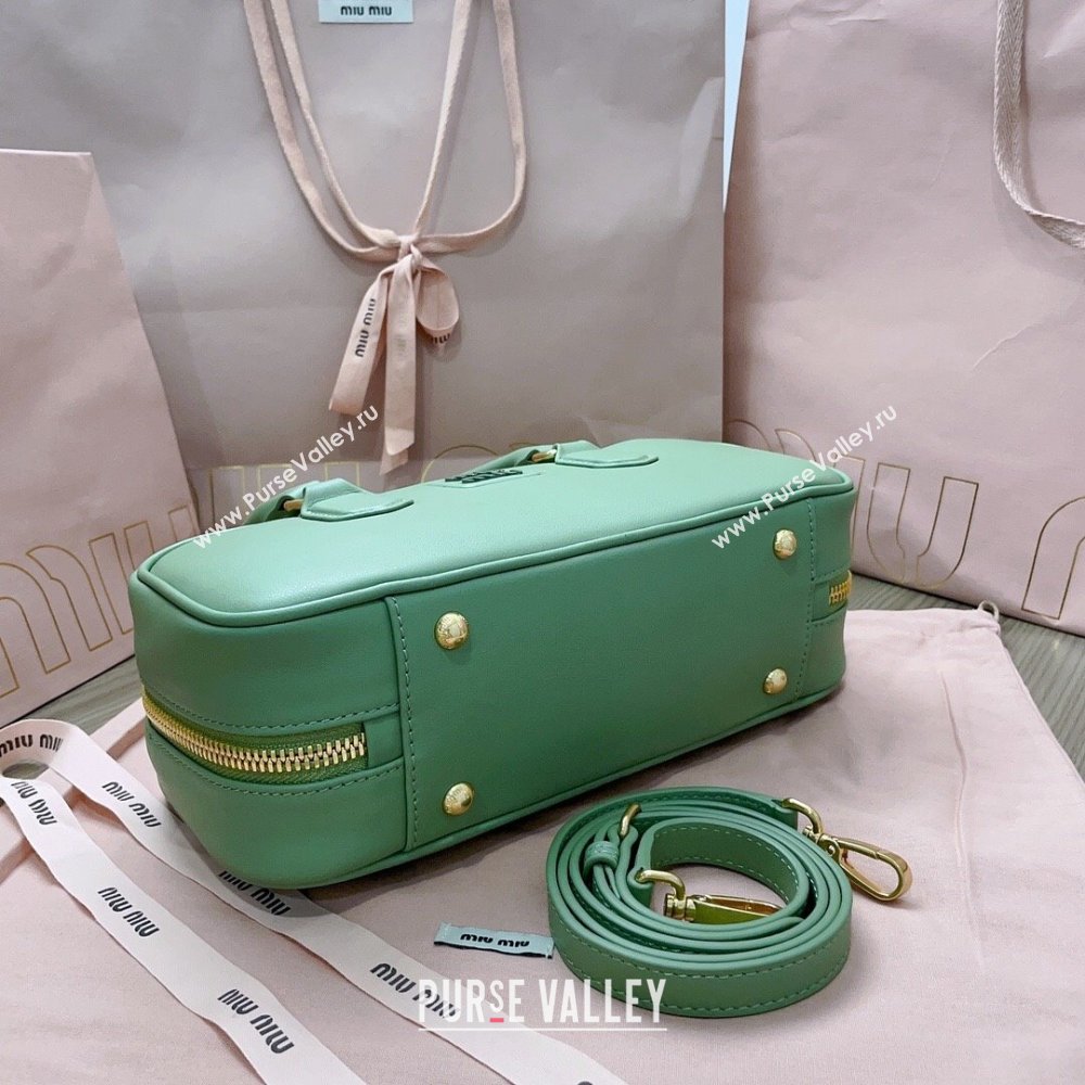 Miu Miu Arcadie Calf Leather top handle bag with Tone-To-Tone Logo Light Green 2024 5BB148 (JD-24103029)