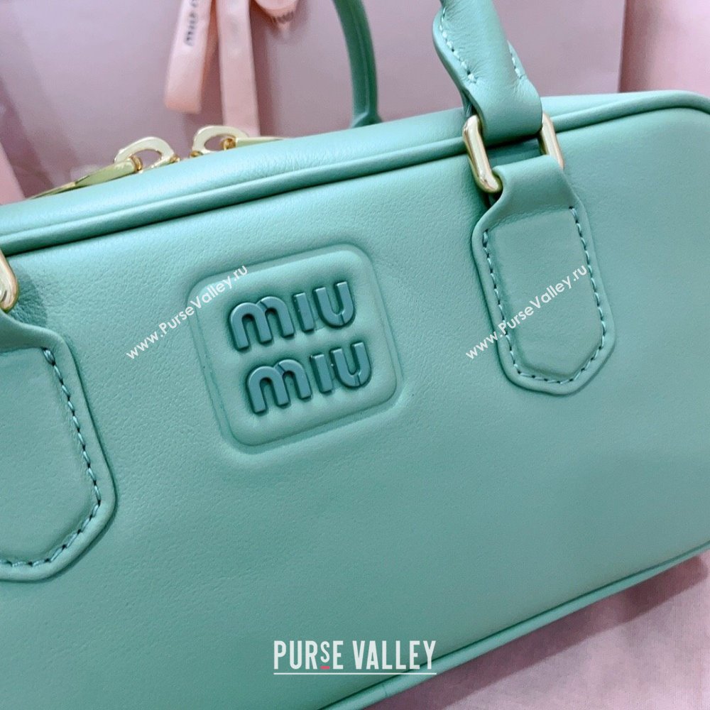 Miu Miu Arcadie Calf Leather top handle bag with Tone-To-Tone Logo Light Green 2024 5BB148 (JD-24103029)