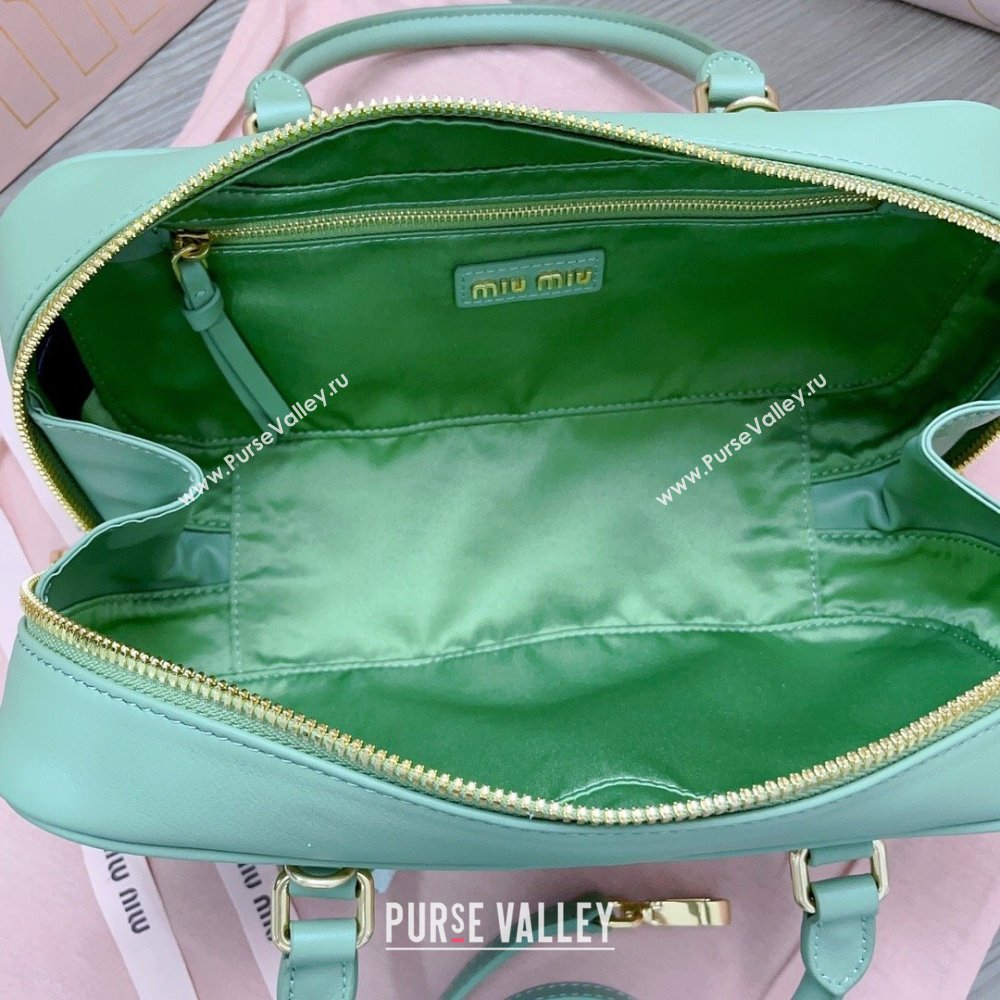 Miu Miu Arcadie Calf Leather top handle bag with Tone-To-Tone Logo Light Green 2024 5BB148 (JD-24103029)