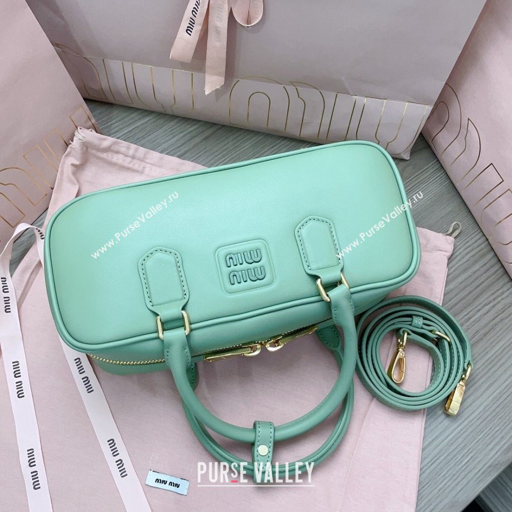 Miu Miu Arcadie Calf Leather top handle bag with Tone-To-Tone Logo Light Green 2024 5BB148 (JD-24103029)