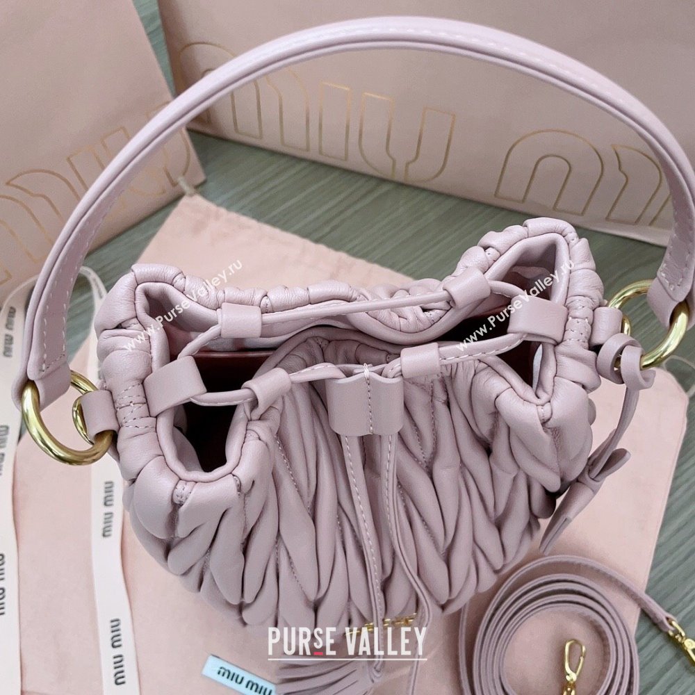 Miu Miu Matelasse nappa leather bucket bag 5BE084 Pink 2025 (JD-250926018)
