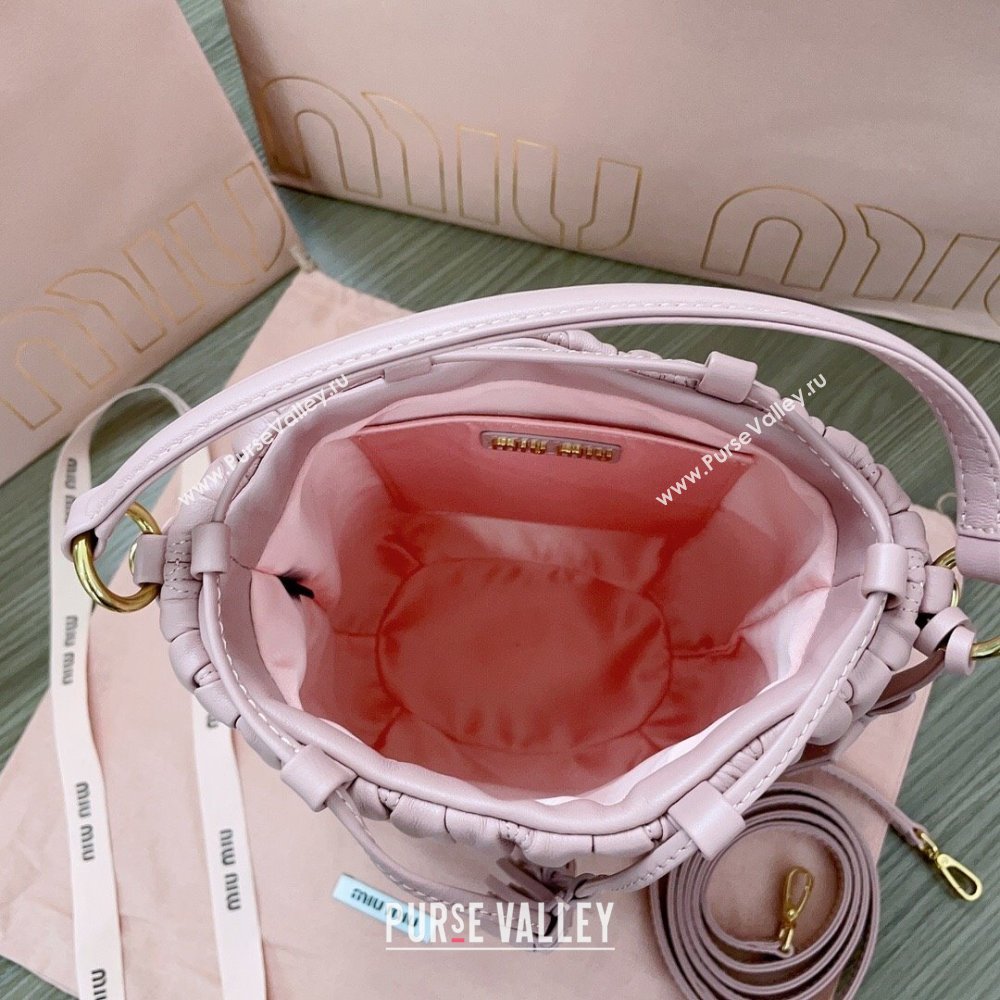 Miu Miu Matelasse nappa leather bucket bag 5BE084 Pink 2025 (JD-250926018)