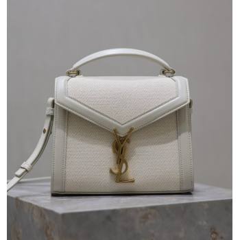 Saint Laurent Cassandre Mini Bag in Cotton Linen and Leather White 2025 602716 (YY-250801100)