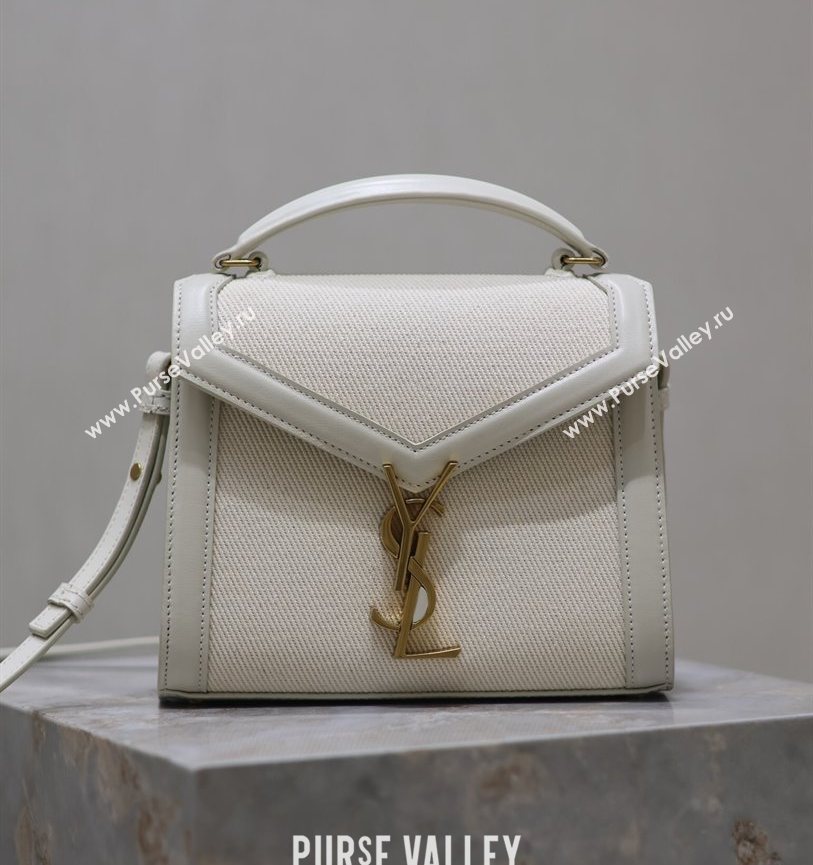 Saint Laurent Cassandre Mini Bag in Cotton Linen and Leather White 2025 602716 (YY-250801100)