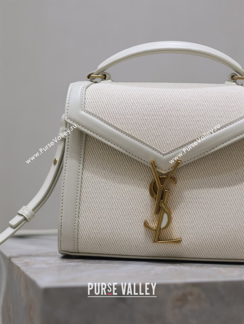Saint Laurent Cassandre Mini Bag in Cotton Linen and Leather White 2025 602716 (YY-250801100)