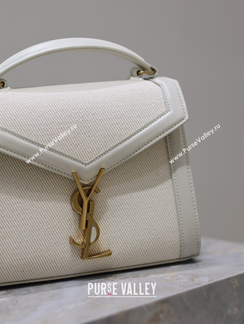 Saint Laurent Cassandre Mini Bag in Cotton Linen and Leather White 2025 602716 (YY-250801100)