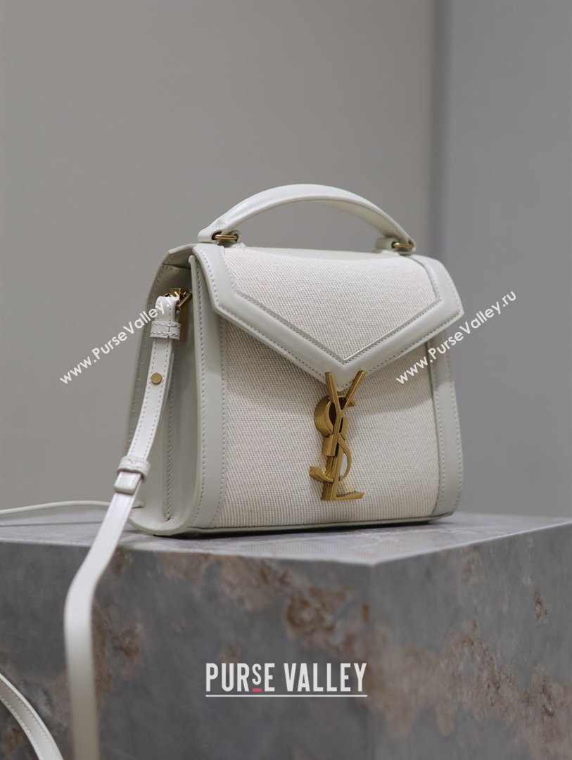 Saint Laurent Cassandre Mini Bag in Cotton Linen and Leather White 2025 602716 (YY-250801100)