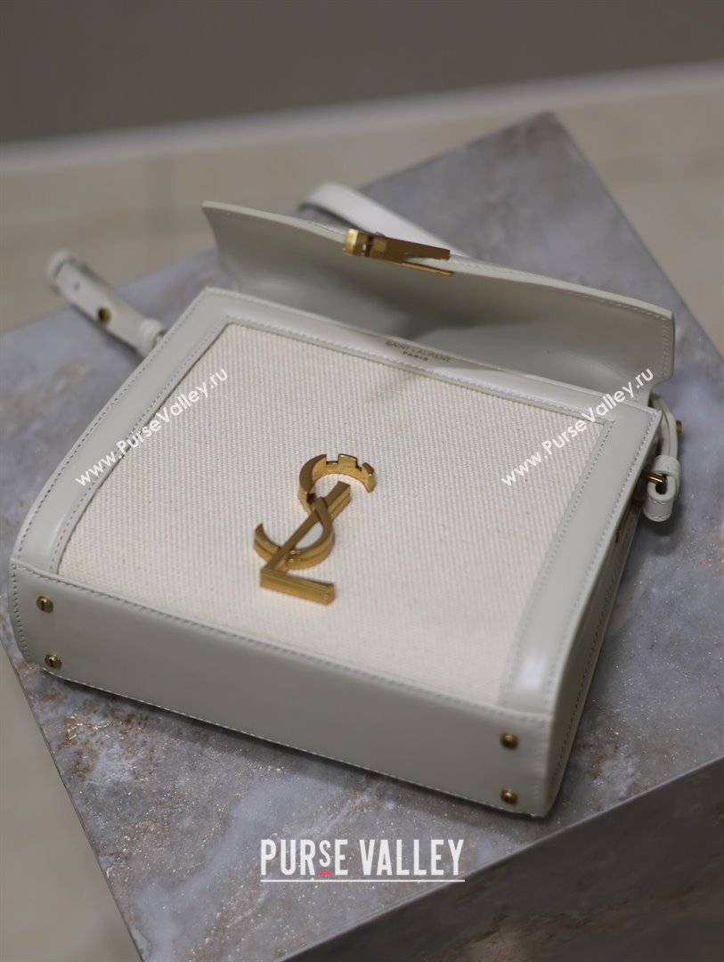 Saint Laurent Cassandre Mini Bag in Cotton Linen and Leather White 2025 602716 (YY-250801100)