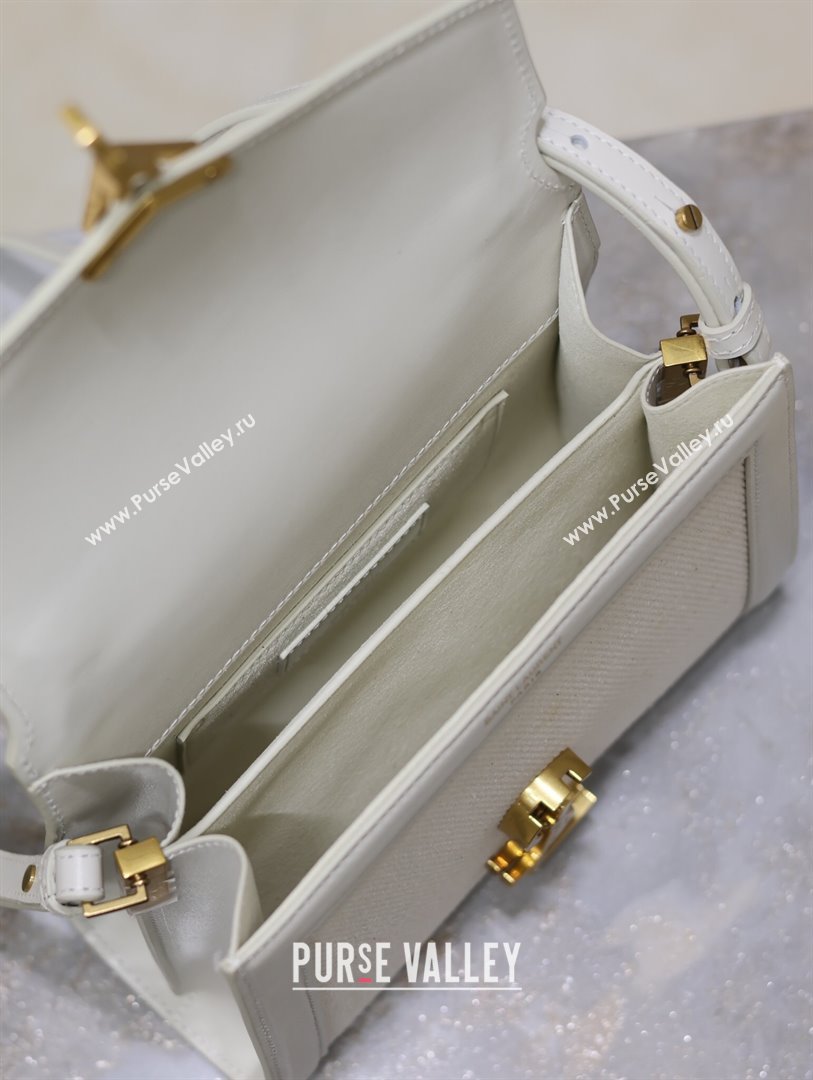 Saint Laurent Cassandre Mini Bag in Cotton Linen and Leather White 2025 602716 (YY-250801100)