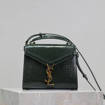 Saint Laurent Cassandre Mini Bag in Crocodile Embossed Leather Green 2025 602716 (YY-250801101)