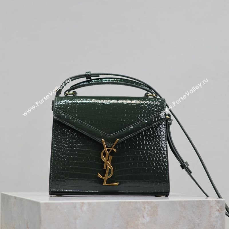 Saint Laurent Cassandre Mini Bag in Crocodile Embossed Leather Green 2025 602716 (YY-250801101)
