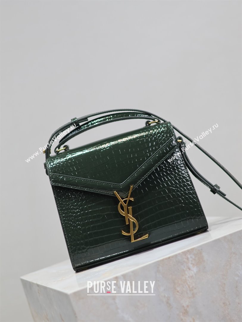 Saint Laurent Cassandre Mini Bag in Crocodile Embossed Leather Green 2025 602716 (YY-250801101)